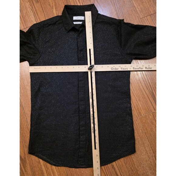 Calvin Klein Button Up Long Sleeve Boys Size 18 Black Silver Glitter Slim Fit - Picture 3 of 8